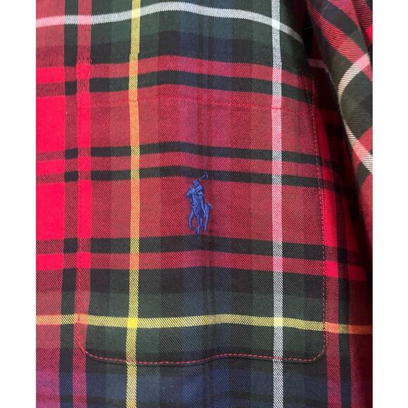 Polo Ralph Lauren Pajama Shirt Top Blue Pony | Mens L, Cotton Red Tartan Plaid - Picture 4 of 9